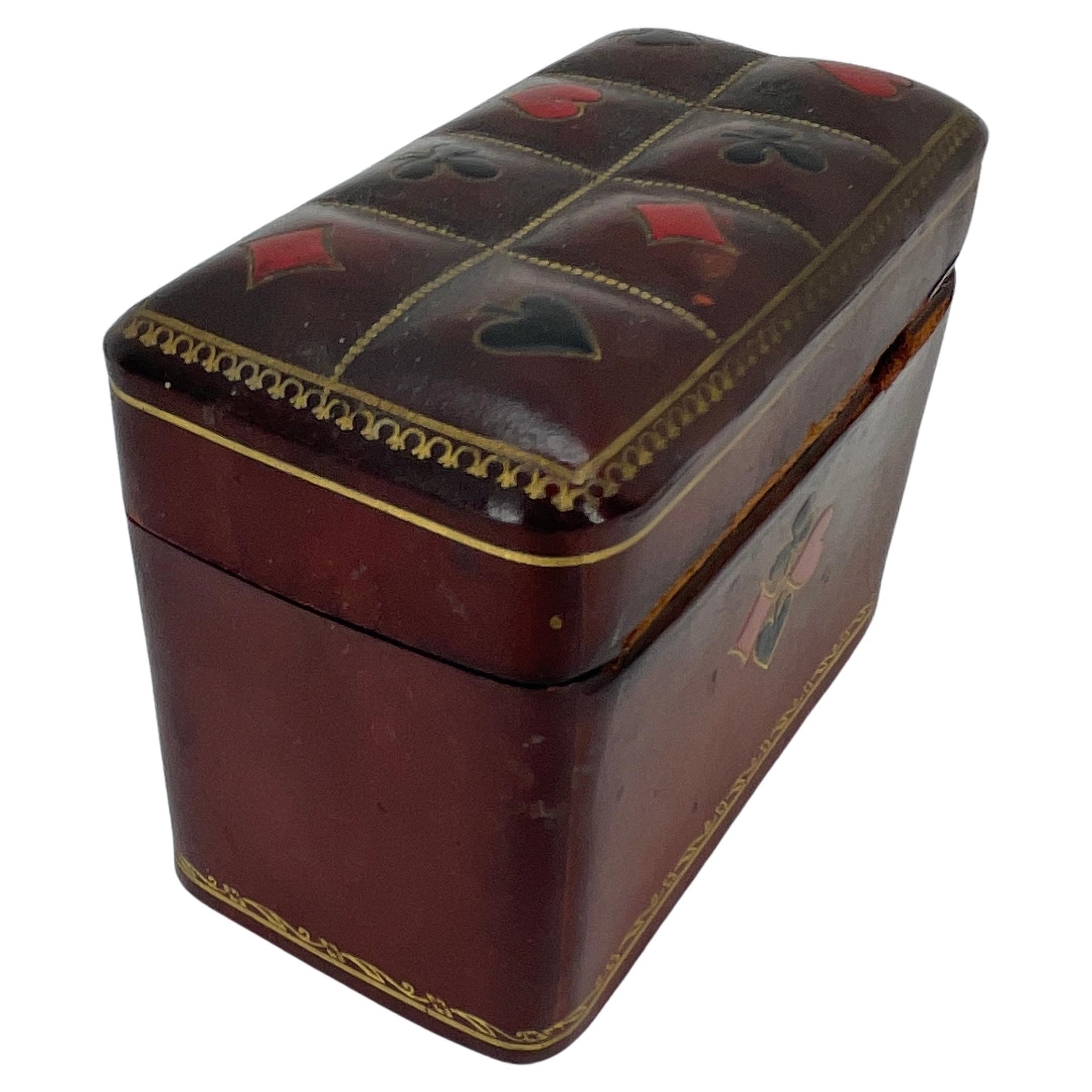 Vintage Italian Red Leather Box for Deck of Cards, Signed A. Antinori Roma 7