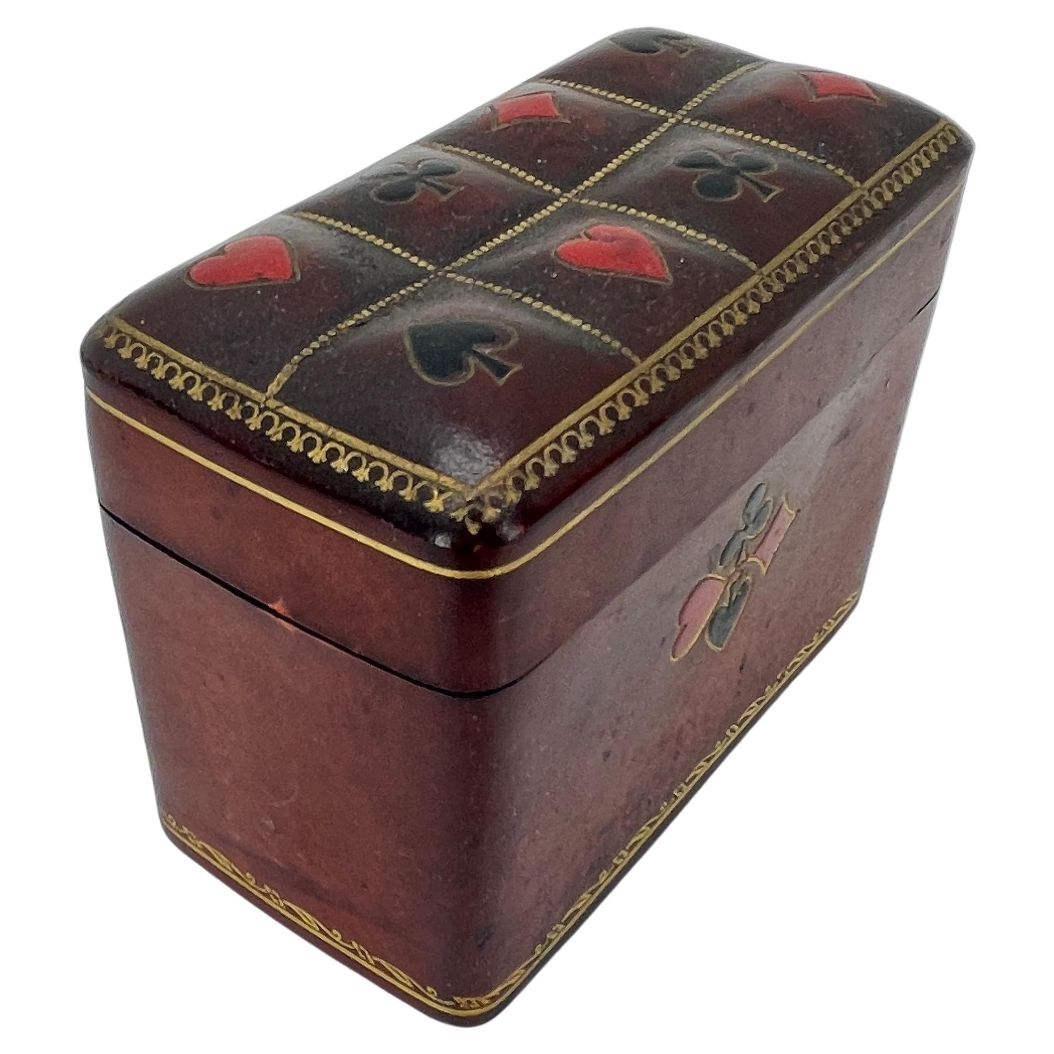Vintage Italian Red Leather Box for Deck of Cards, Signed A. Antinori Roma 8
