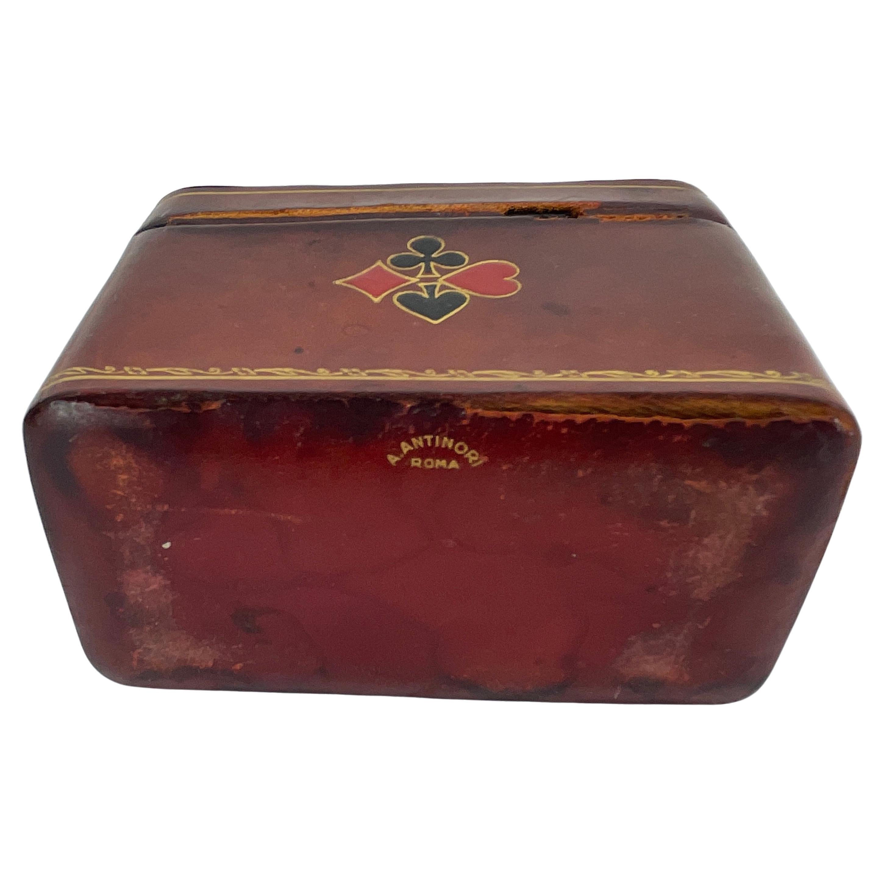 Vintage Italian Red Leather Box for Deck of Cards, Signed A. Antinori Roma 9