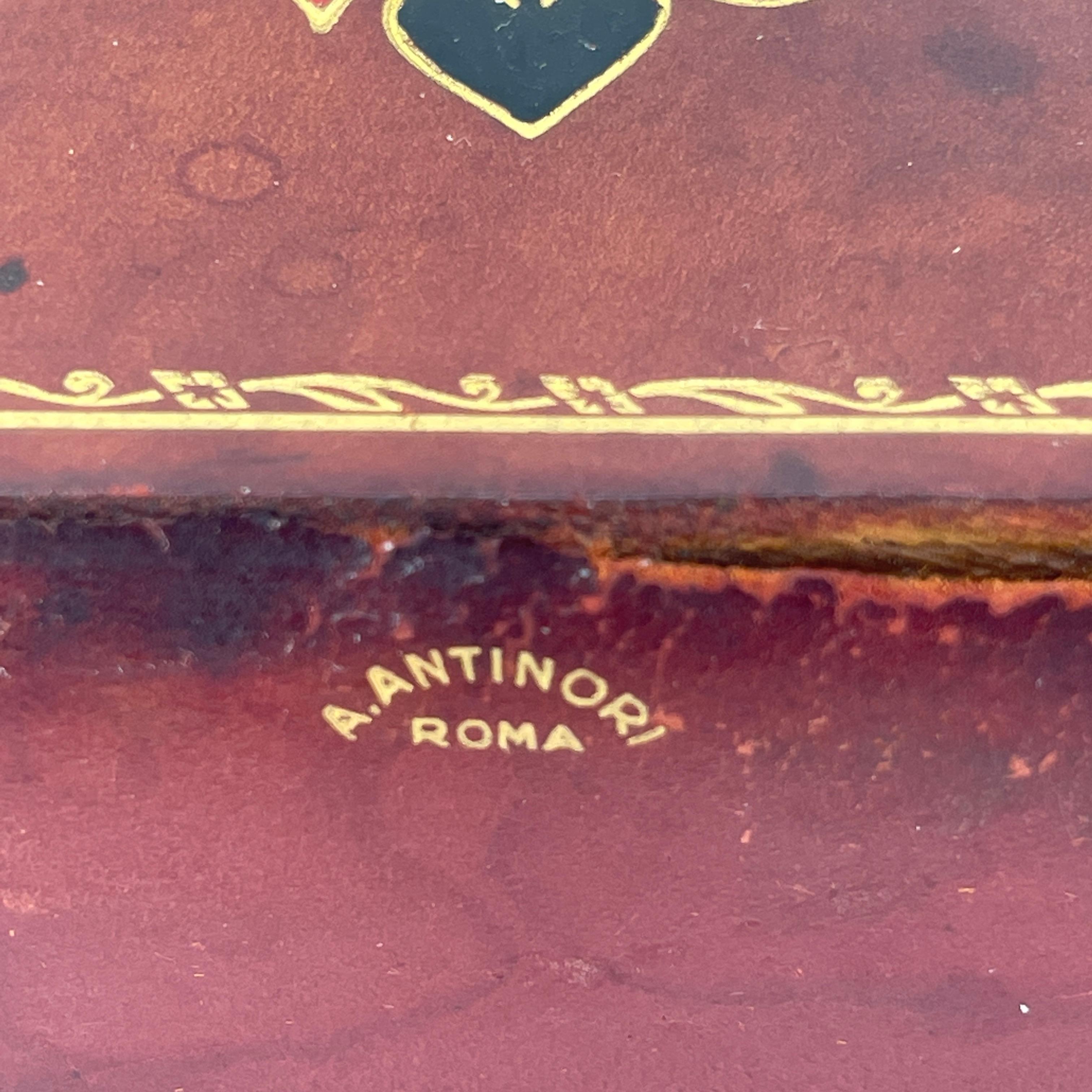 Mid-Century Modern Vintage Italian Red Leather Box for Deck of Cards, Signed A. Antinori Roma