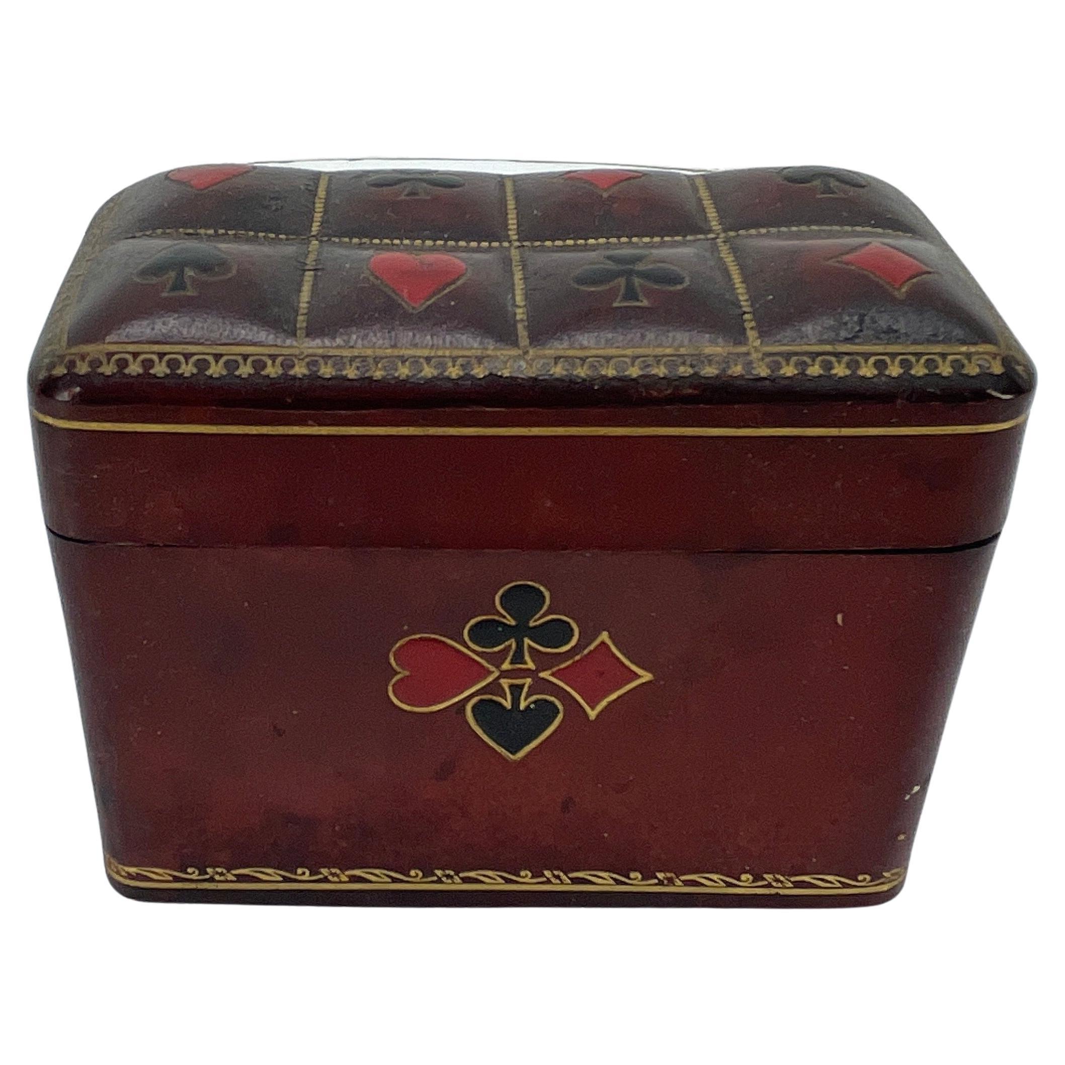Vintage Italian Red Leather Box for Deck of Cards, Signed A. Antinori Roma In Good Condition In Haddonfield, NJ
