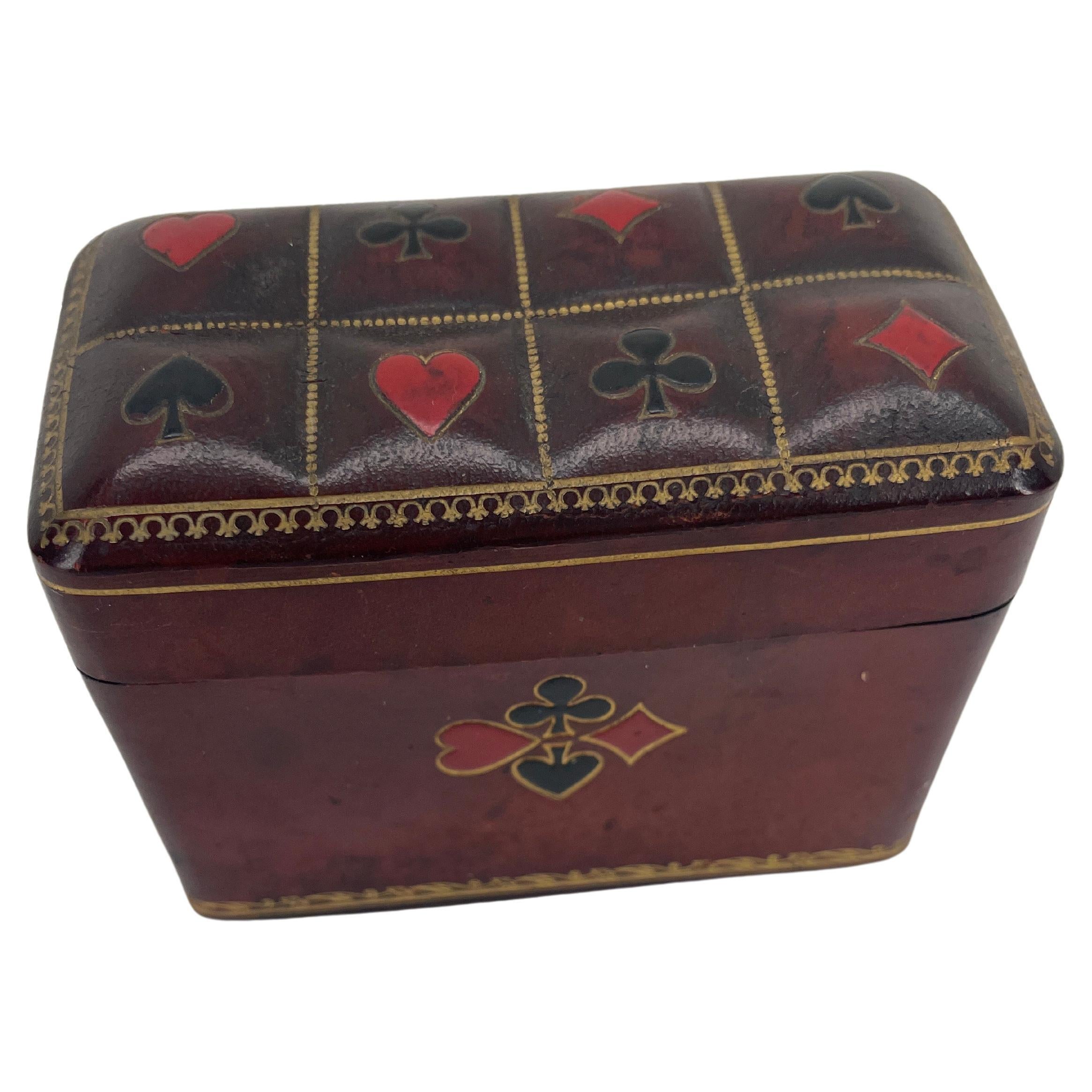 20th Century Vintage Italian Red Leather Box for Deck of Cards, Signed A. Antinori Roma