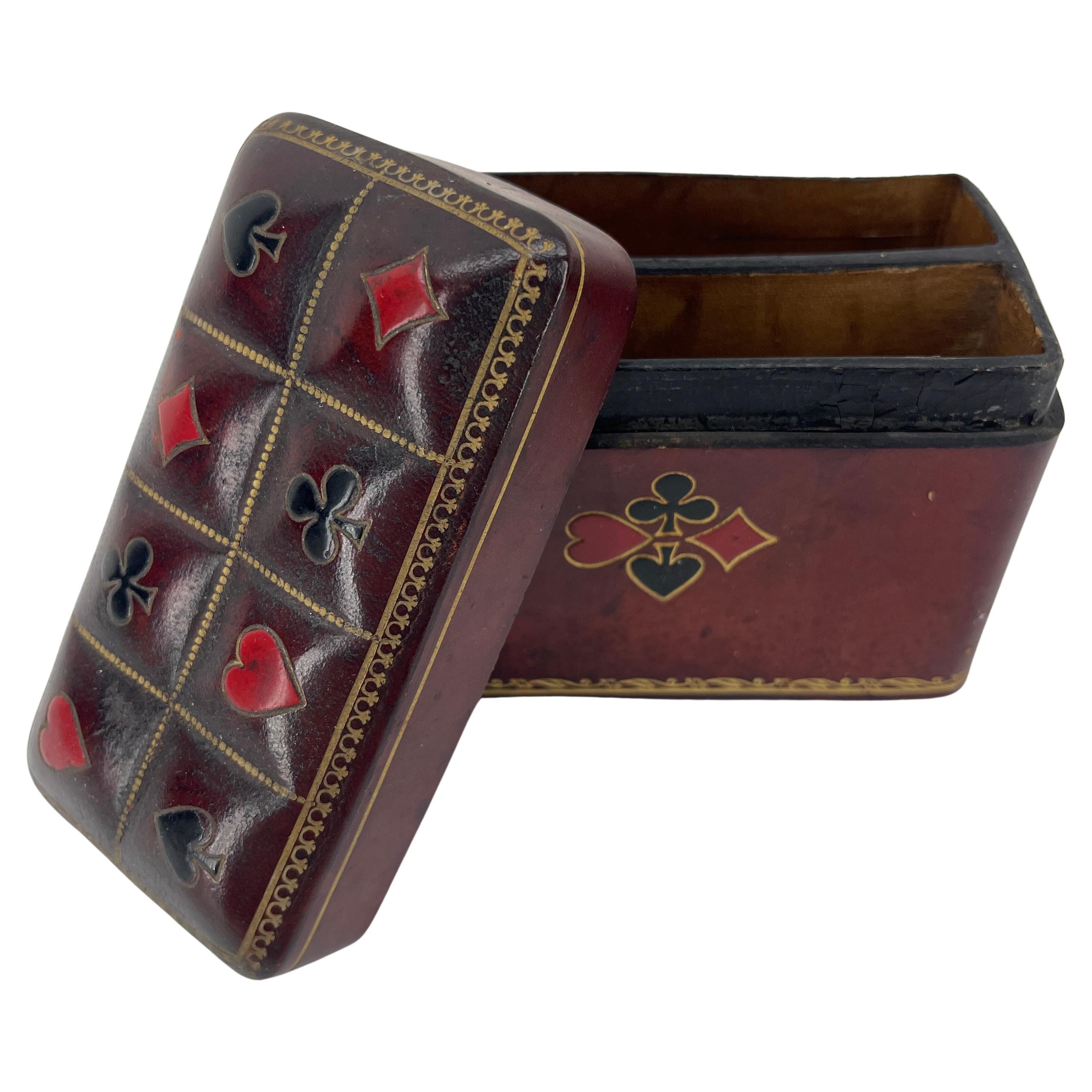 Vintage Italian Red Leather Box for Deck of Cards, Signed A. Antinori Roma 3