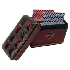 Vintage Italian Red Leather Box for Deck of Cards, Signed A. Antinori Roma