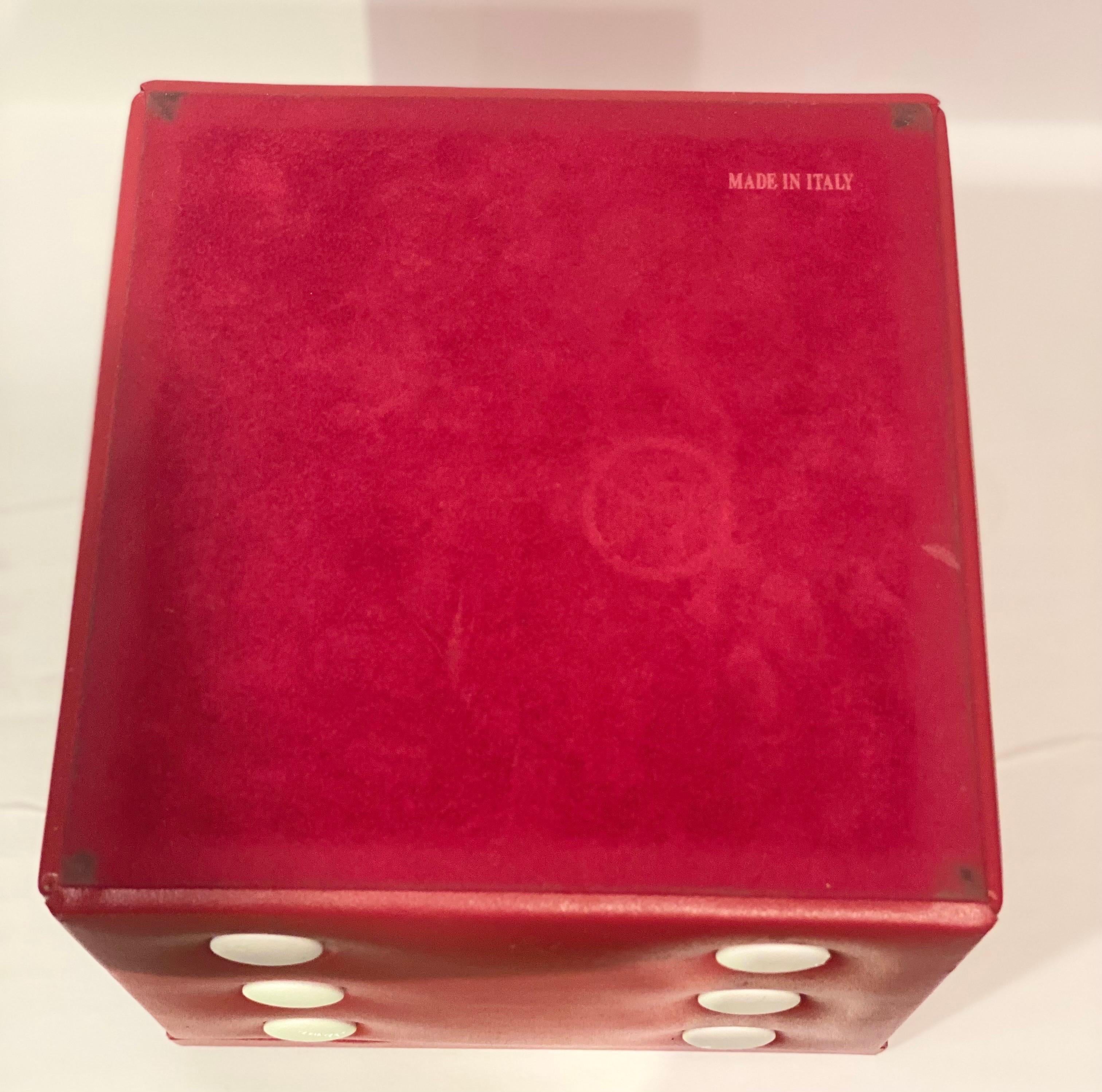 Vintage Italian Red Playing Game Box with Cards Dice Domino Checkers Poker Set 1