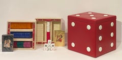 Vintage Italian Red Playing Game Box with Cards Dice Domino Checkers Poker Set
