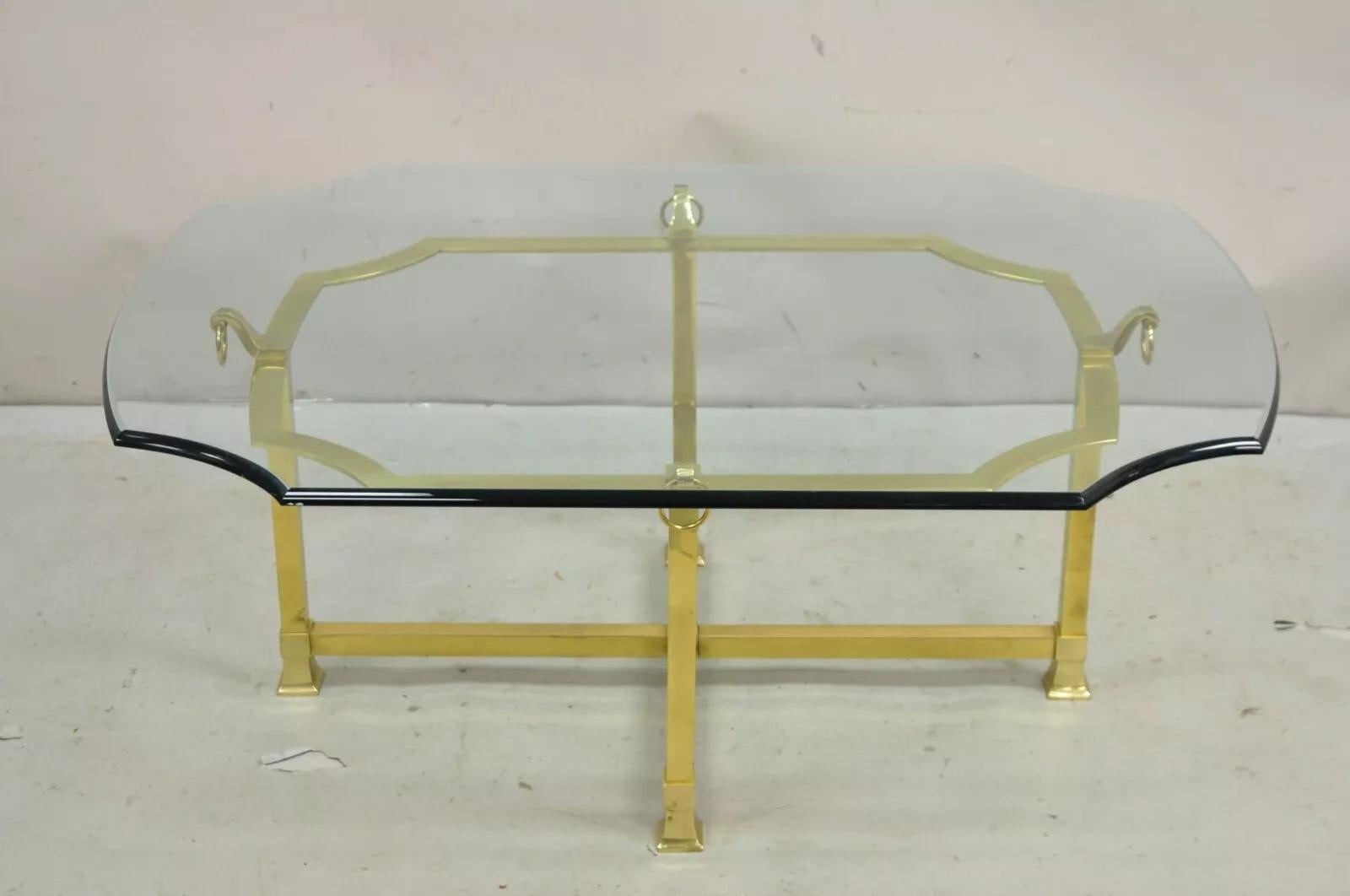 Vintage Italian Regency Brass and Beveled Glass Labarge Style Coffee Table 6