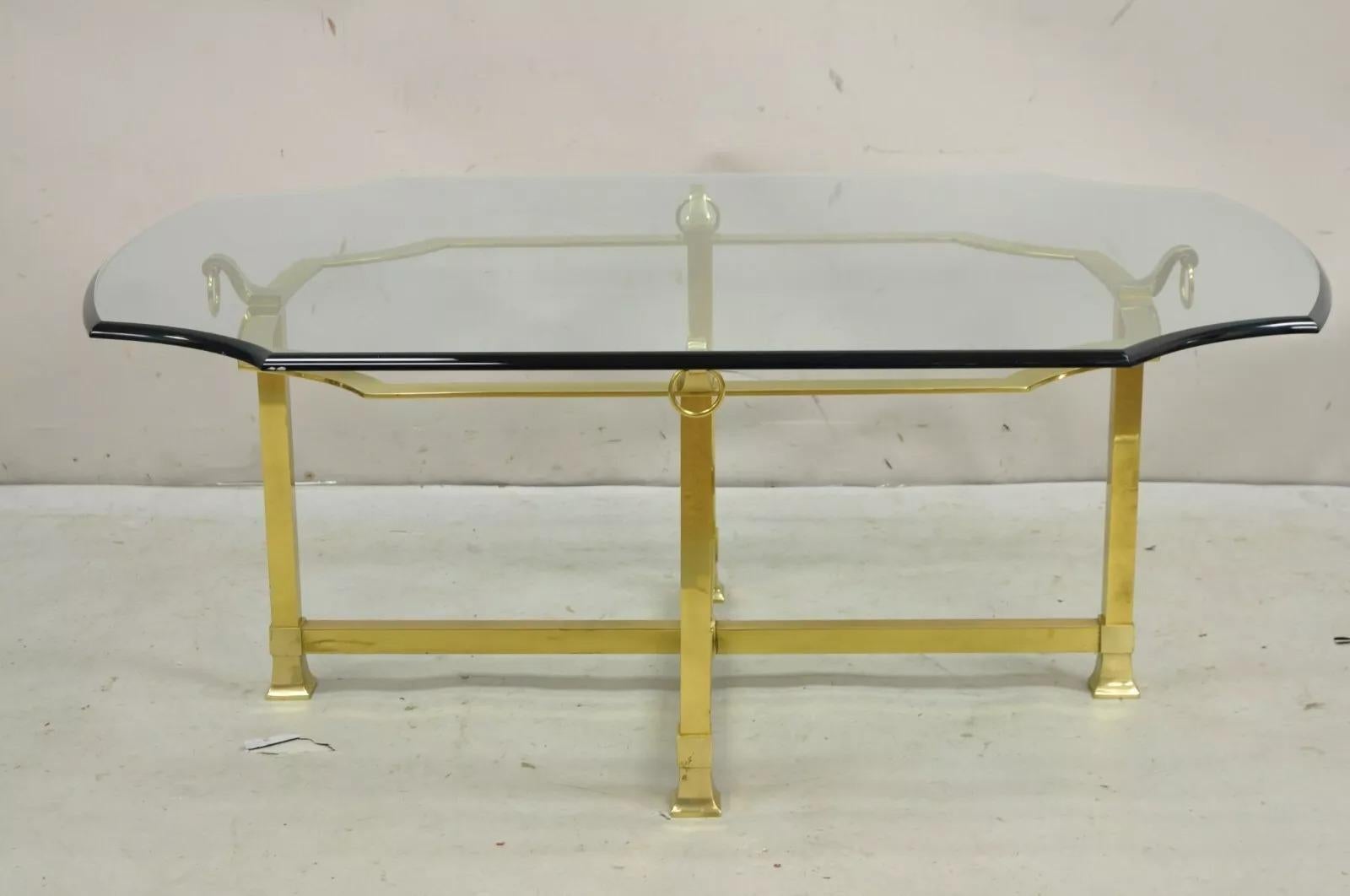 Vintage Italian Regency Brass and Beveled Glass Labarge Style Coffee Table 7
