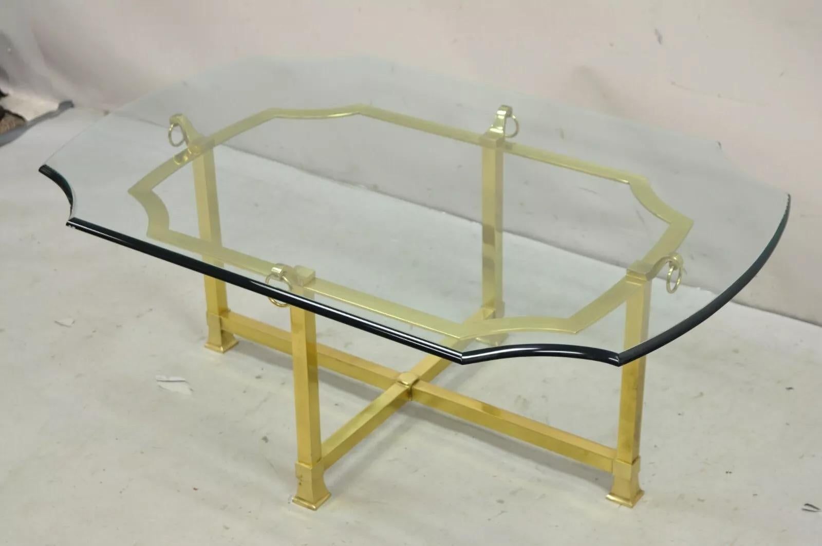 Unknown Vintage Italian Regency Brass and Beveled Glass Labarge Style Coffee Table