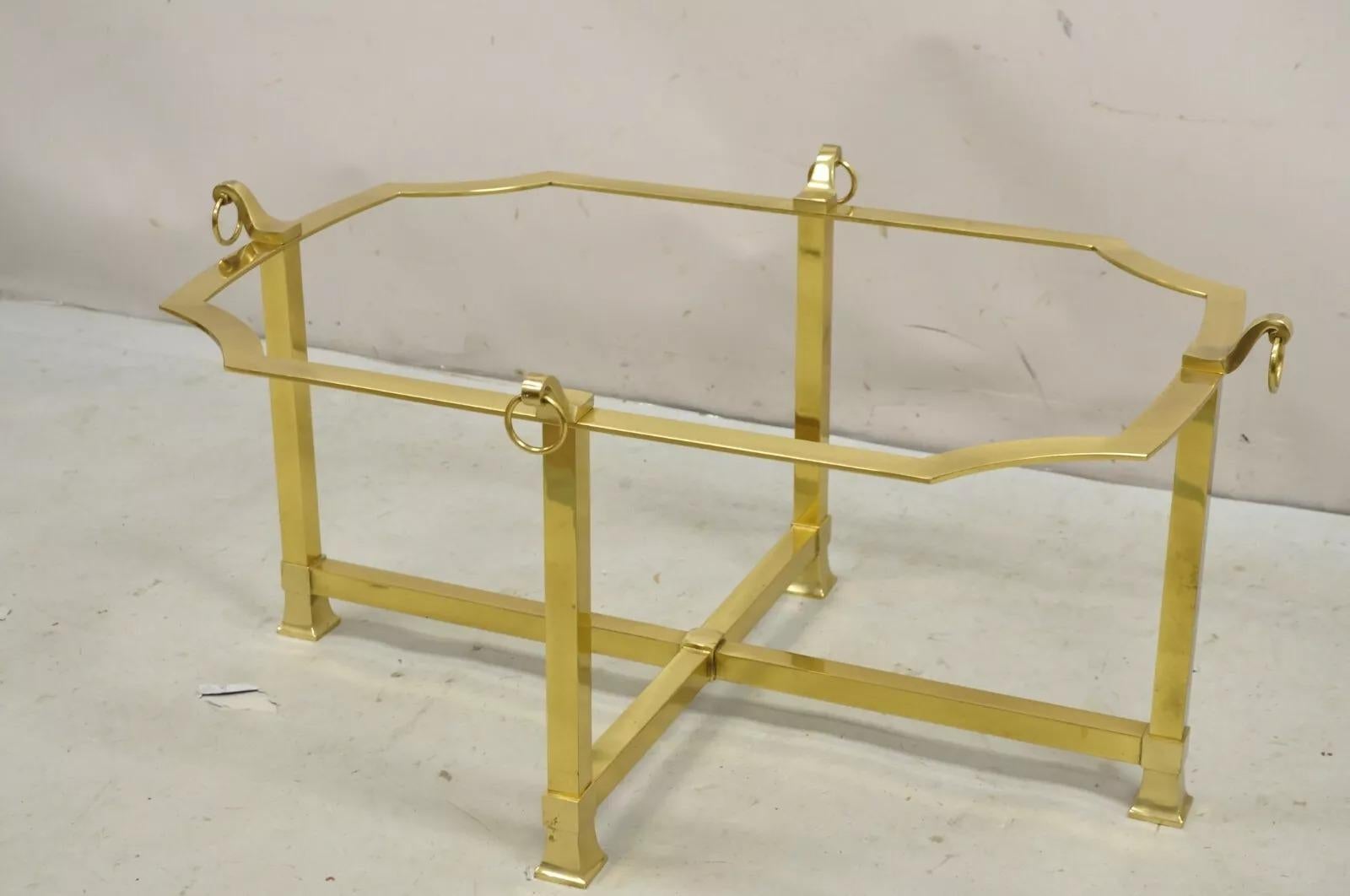 Vintage Italian Regency Brass and Beveled Glass Labarge Style Coffee Table In Good Condition In Philadelphia, PA