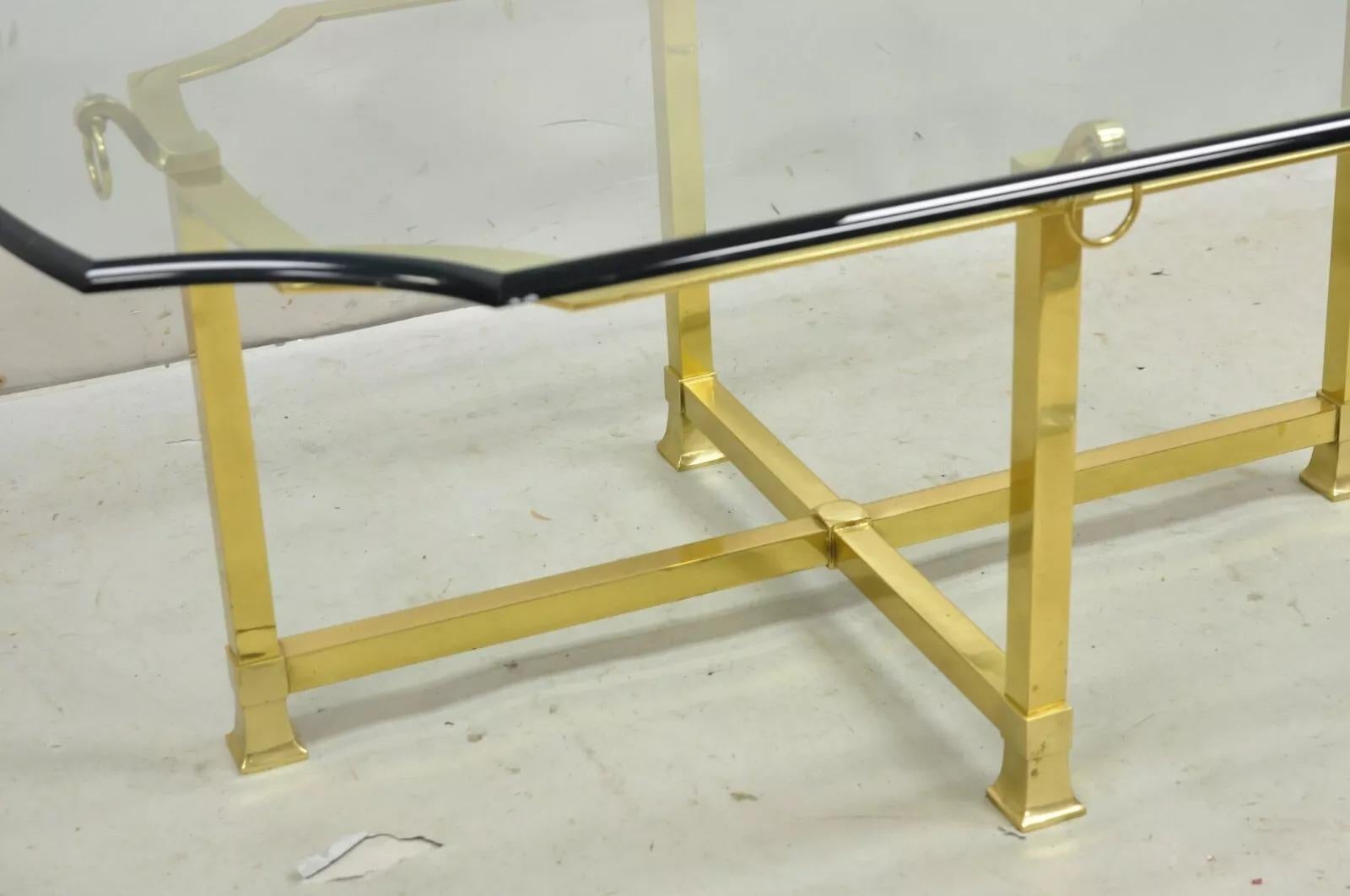 20th Century Vintage Italian Regency Brass and Beveled Glass Labarge Style Coffee Table