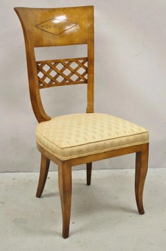 Vintage Italian Regency Burl Wood Brass Inlay Tall Back Dining Chairs - Set of 4