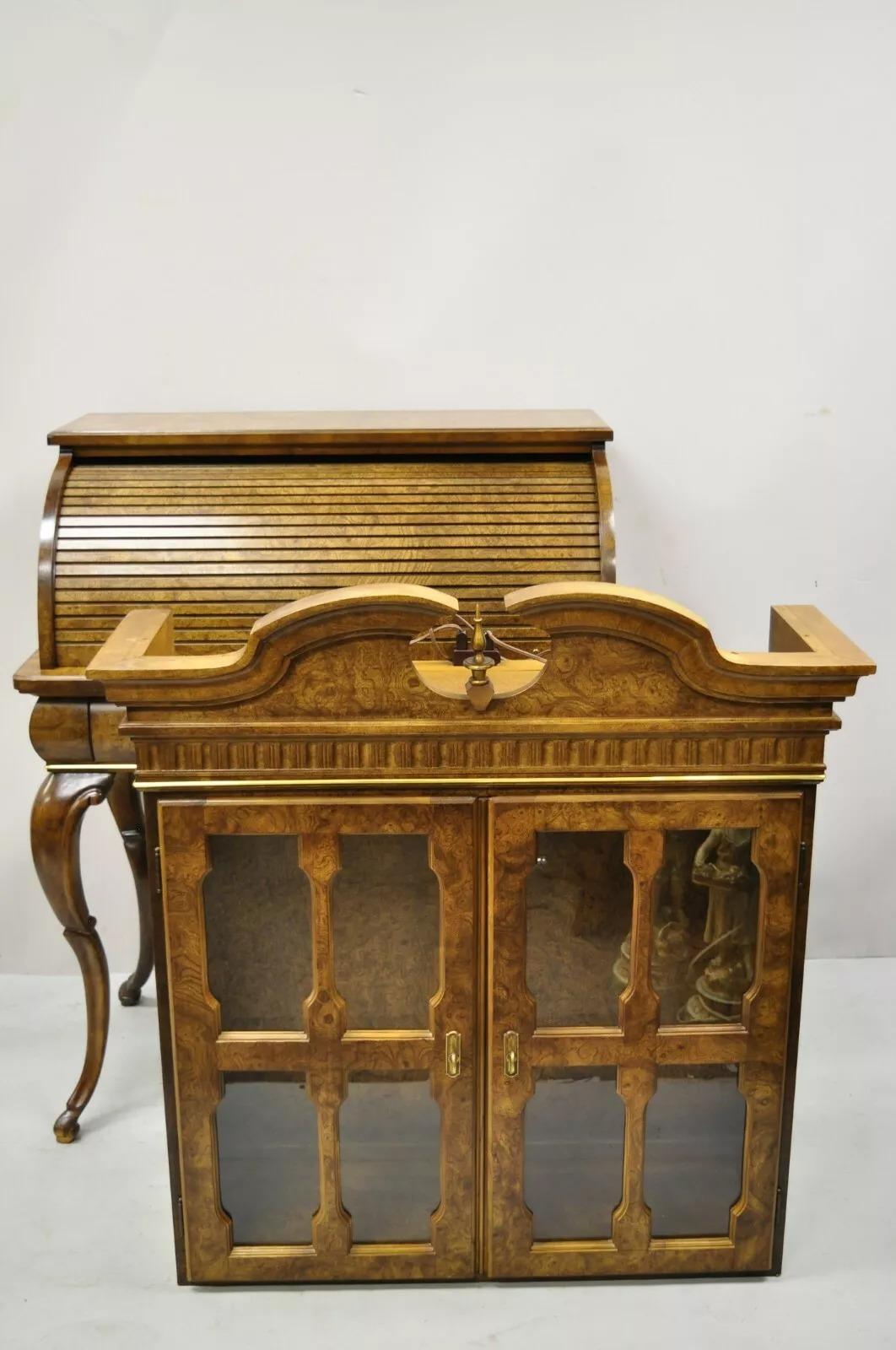Vintage Italian Regency Burlwood Laminate Saber Leg Tall Secretary Desk Display For Sale 6