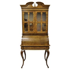 Großes italienisches Regency-Sekretär-Schreibtisch-Vitrine aus Wurzelholz und Laminat mit Säbelbeinen, Vintage