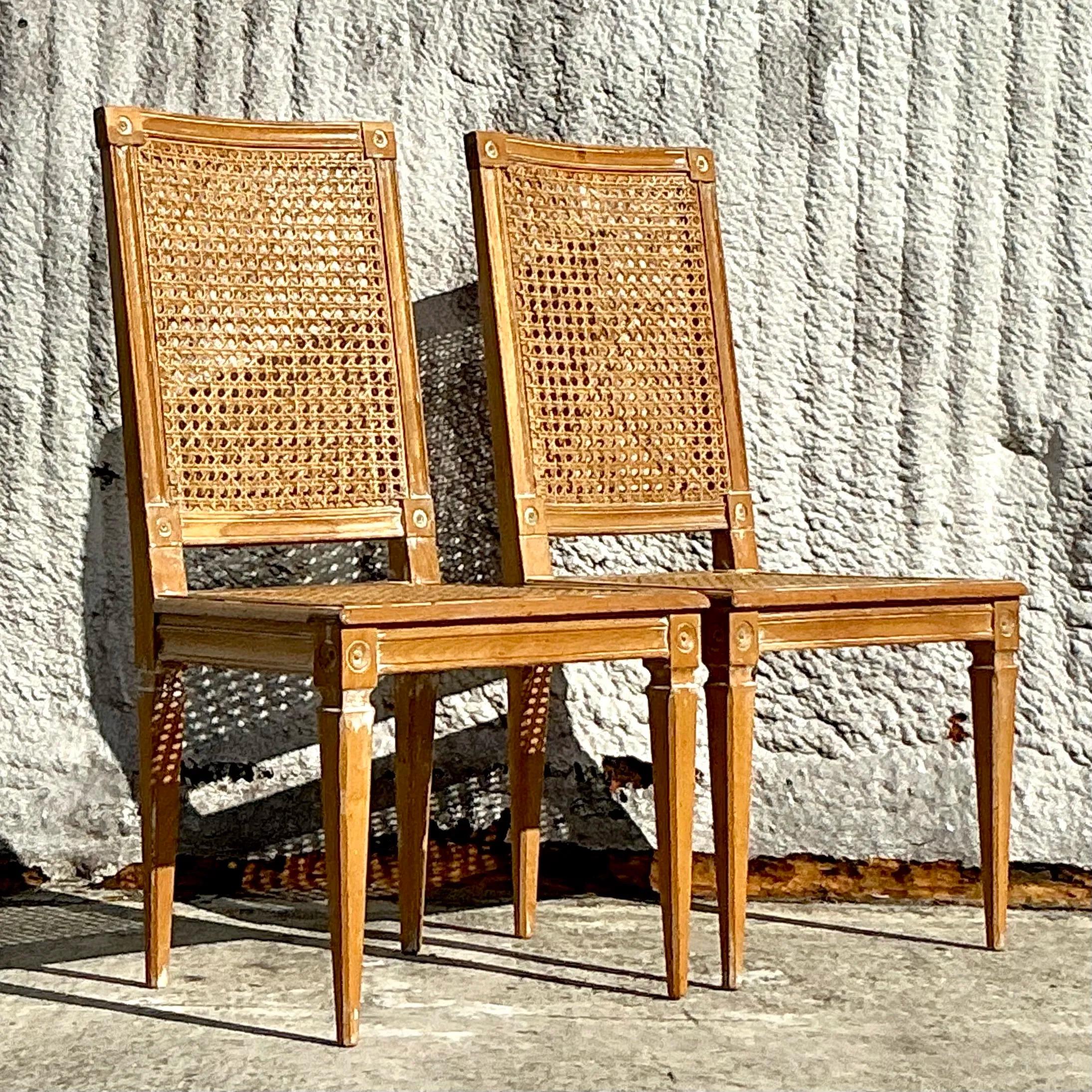 Vintage Italian Regency Cane and Wood Side Chairs - a Pair For Sale 6