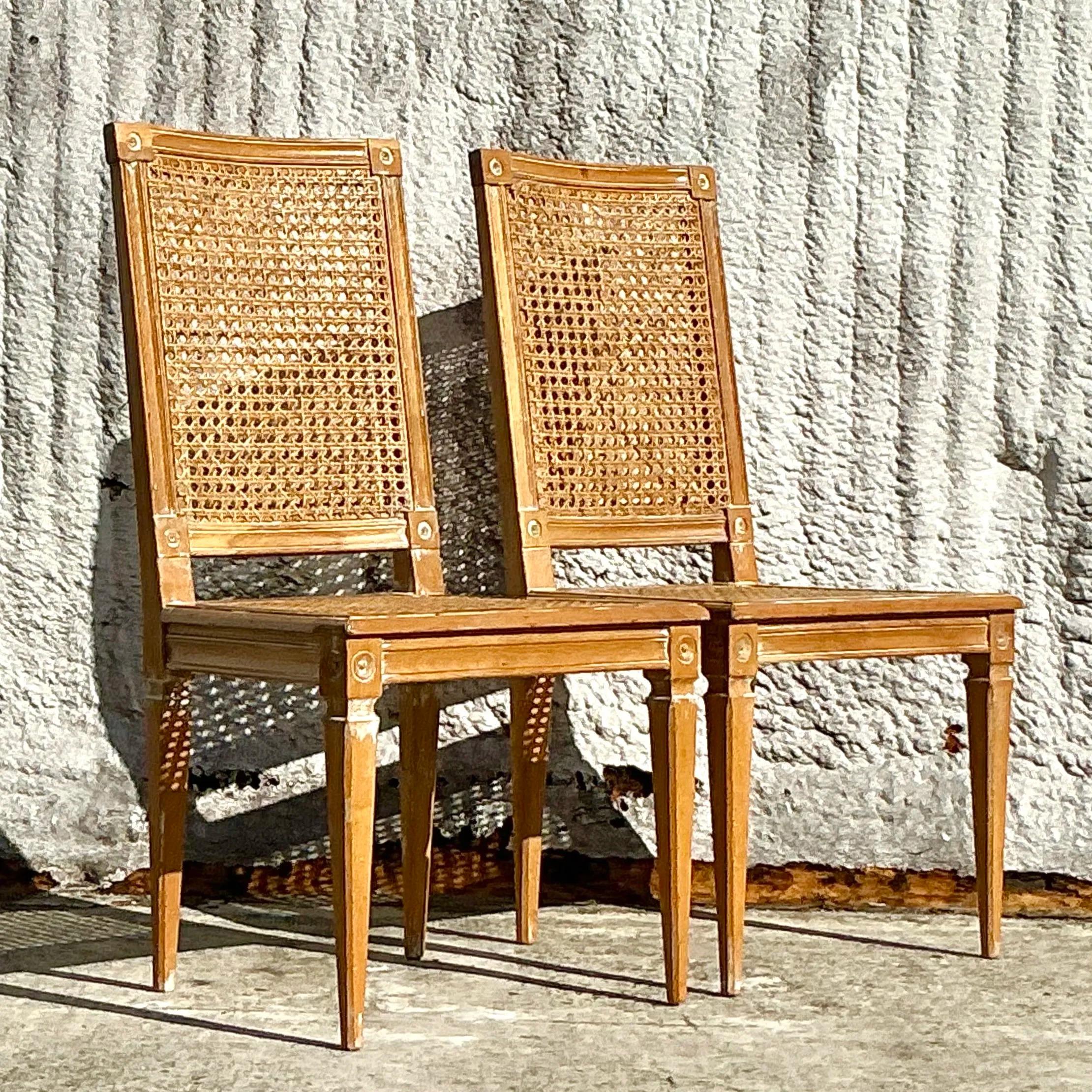 Vintage Italian Regency Cane and Wood Side Chairs - a Pair For Sale 7