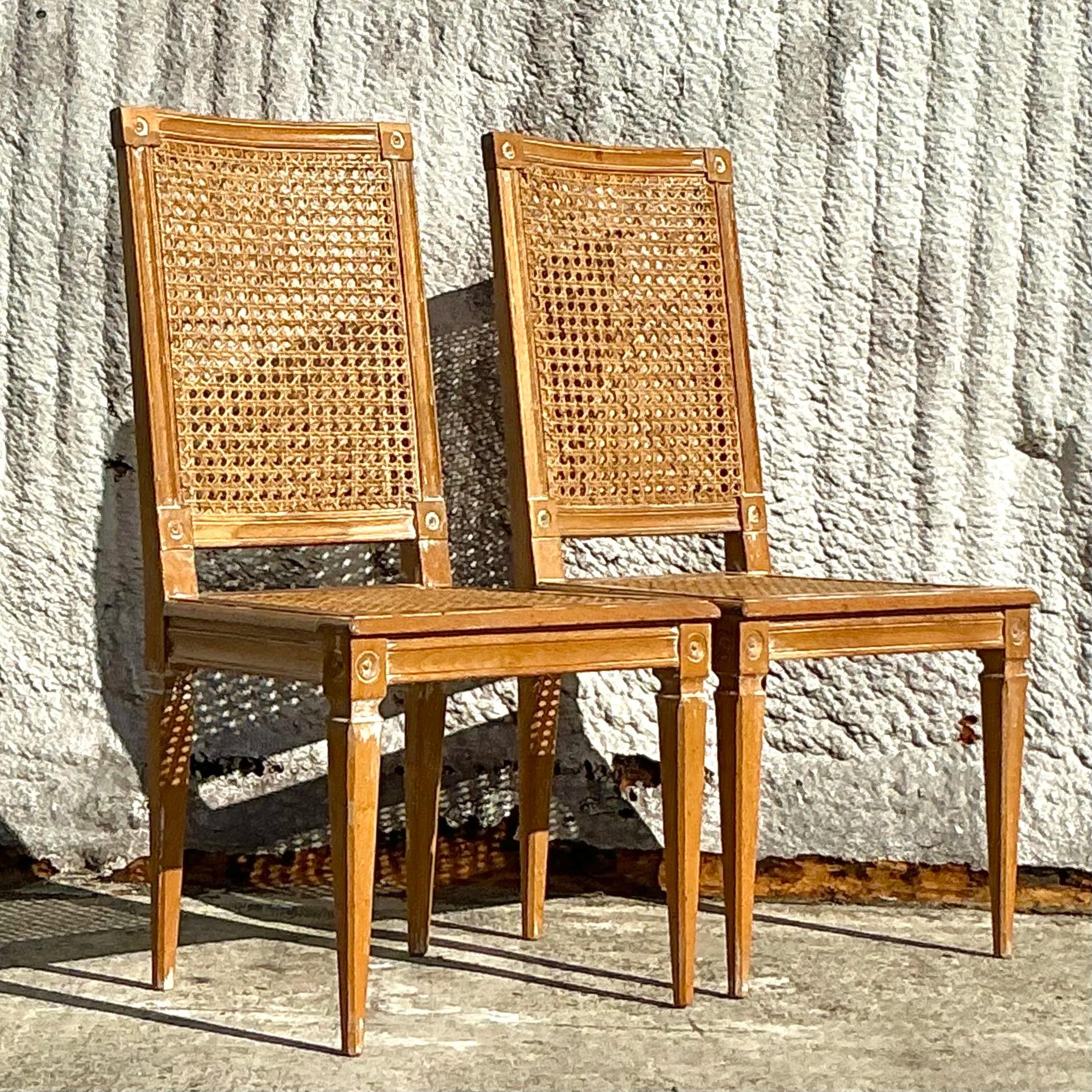 Vintage Italian Regency Cane and Wood Side Chairs - a Pair For Sale 1