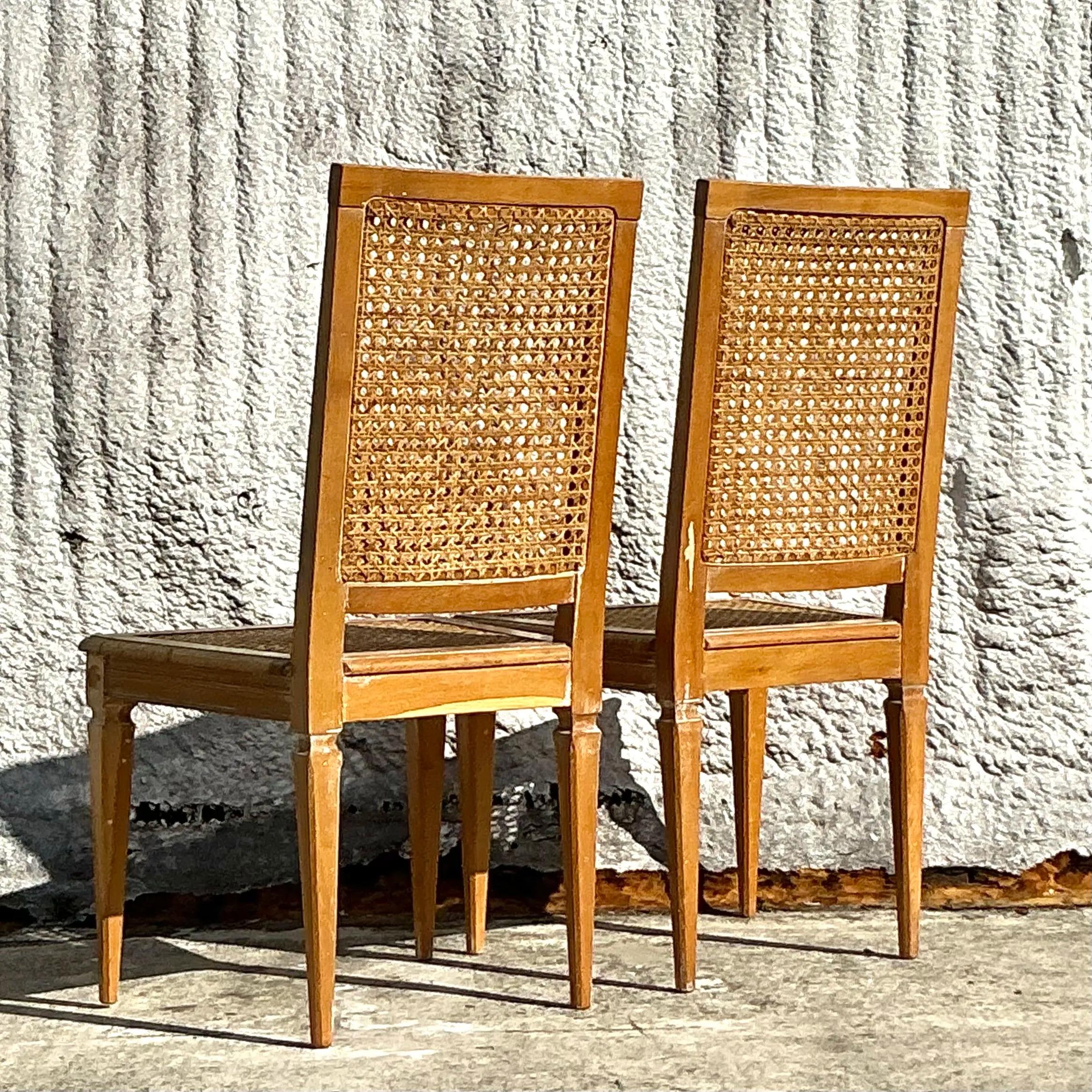 Vintage Italian Regency Cane and Wood Side Chairs - a Pair For Sale 2