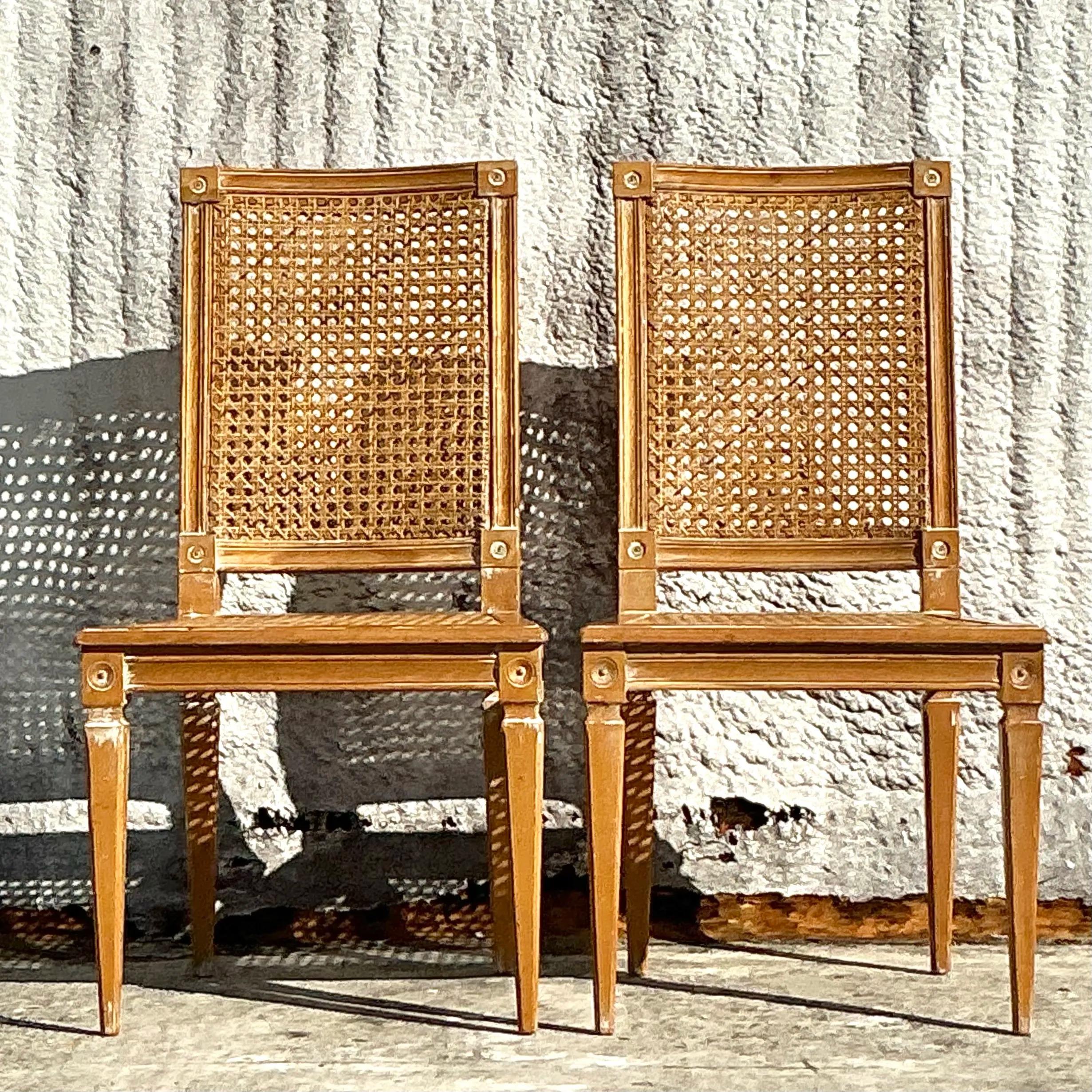 Vintage Italian Regency Cane and Wood Side Chairs - a Pair For Sale 3