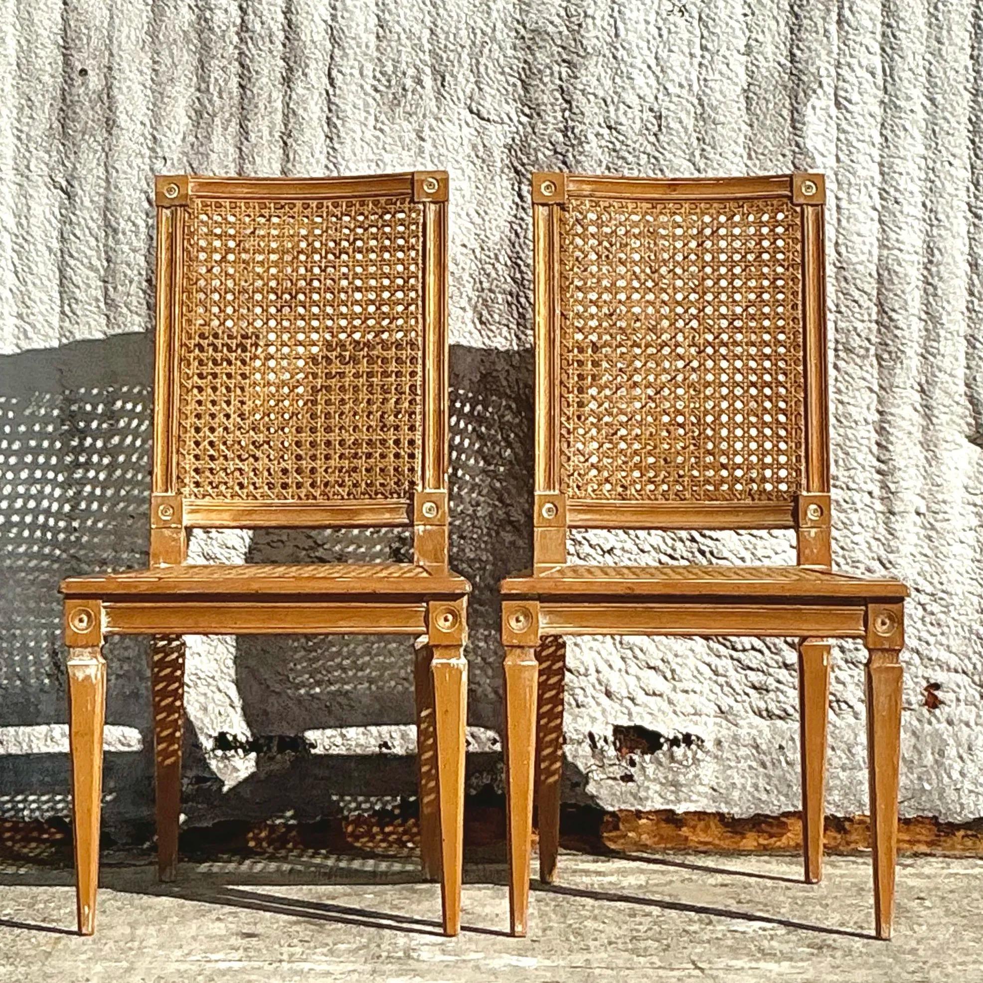 Vintage Italian Regency Cane and Wood Side Chairs - a Pair For Sale 5