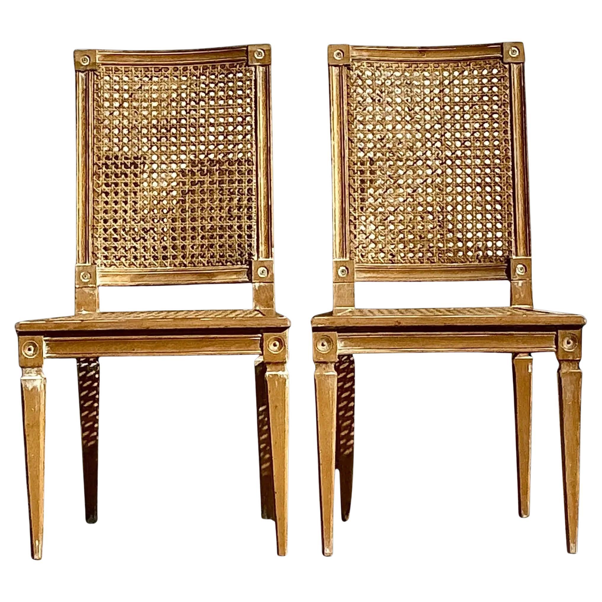Vintage Italian Regency Cane and Wood Side Chairs - a Pair For Sale