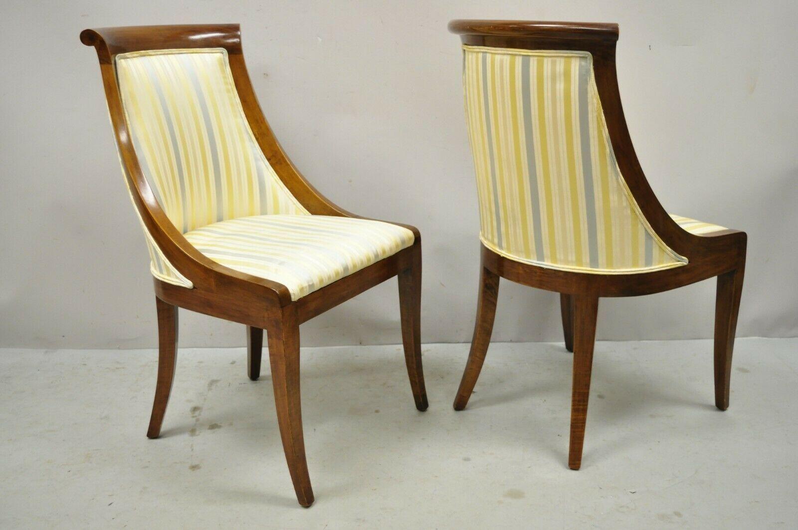 Vintage Italian Regency Cherry Wood Saber Leg Dining Side Chairs, a Pair 6