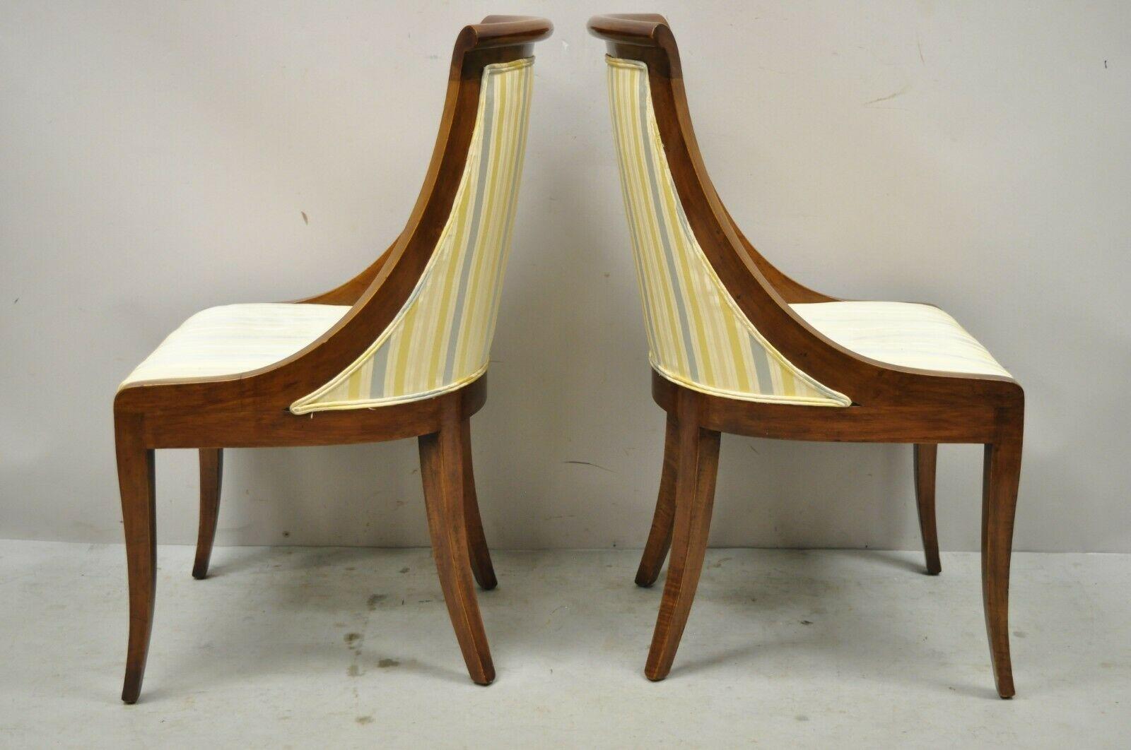 Vintage Italian Regency Cherry Wood Saber Leg Dining Side Chairs, a Pair In Good Condition In Philadelphia, PA