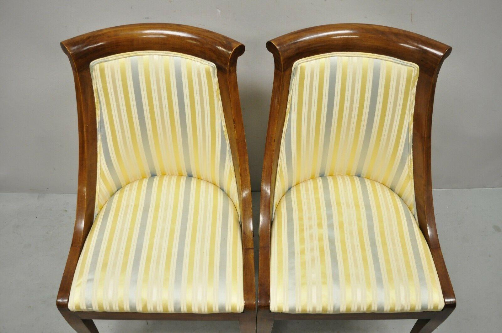 20th Century Vintage Italian Regency Cherry Wood Saber Leg Dining Side Chairs, a Pair