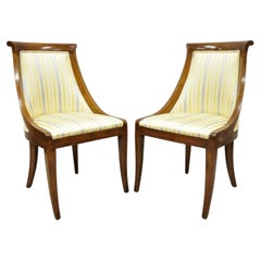 Vintage Italian Regency Cherry Wood Saber Leg Dining Side Chairs, a Pair