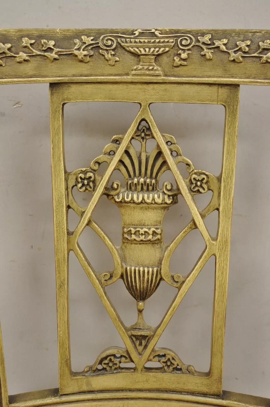 Vintage Italian Regency Cream Distress Painted Urn & Drape Carved Wood Arm Chair For Sale 5