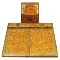 Vintage Italian Regency Executive Leather Desk Blotter Pad & Letter Box - 2 Pcs