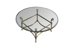 Vintage Italian Regency Figural Brass Lion Head Round Glass Coffee Table 39
