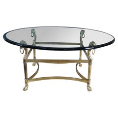 Vintage Italian Regency Figural Brass Lion Head Round Glass Coffee Table 39