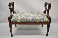 Vintage Italian Regency Figural Carved Floral Upholstered Wooden Window Bench