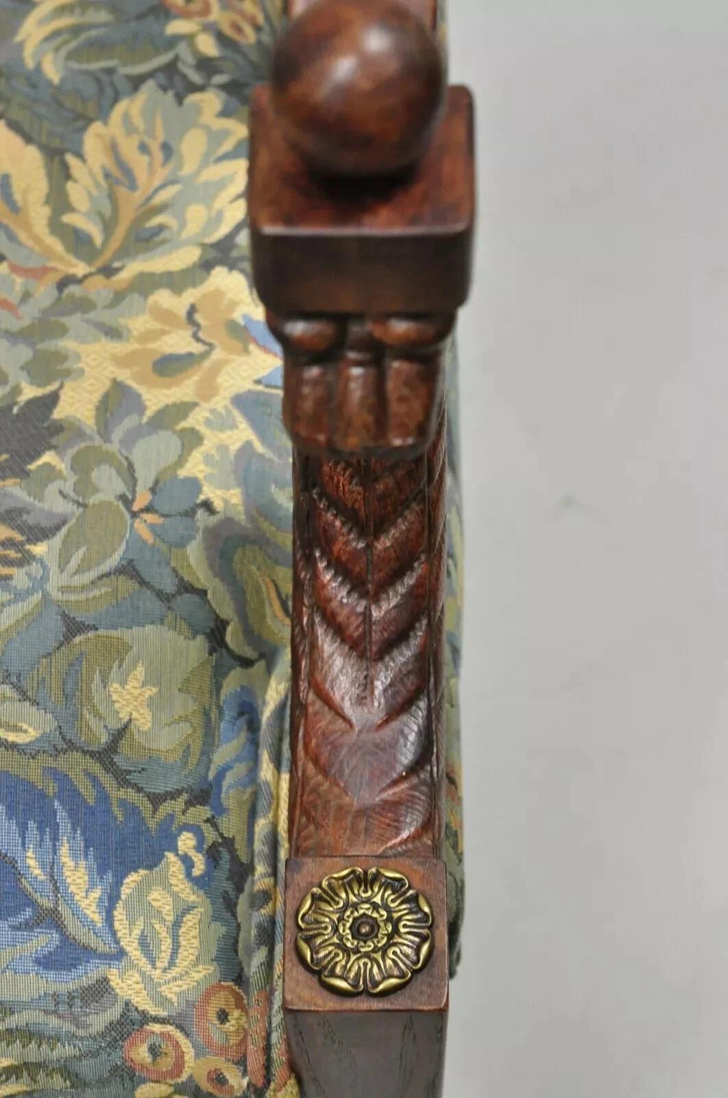 20th Century Vintage Italian Regency Figural Carved Floral Upholstered Wooden Window Bench For Sale