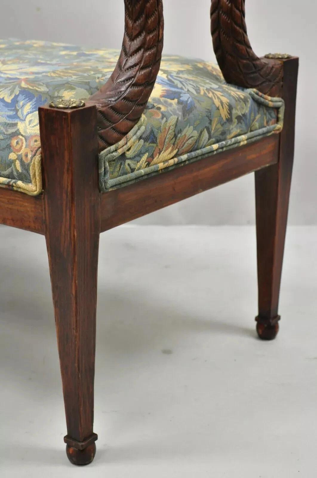 Vintage Italian Regency Figural Carved Floral Upholstered Wooden Window Bench For Sale 3