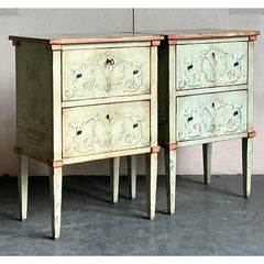 Vintage Italian Regency Hand Painted Nighstands - Set of 2