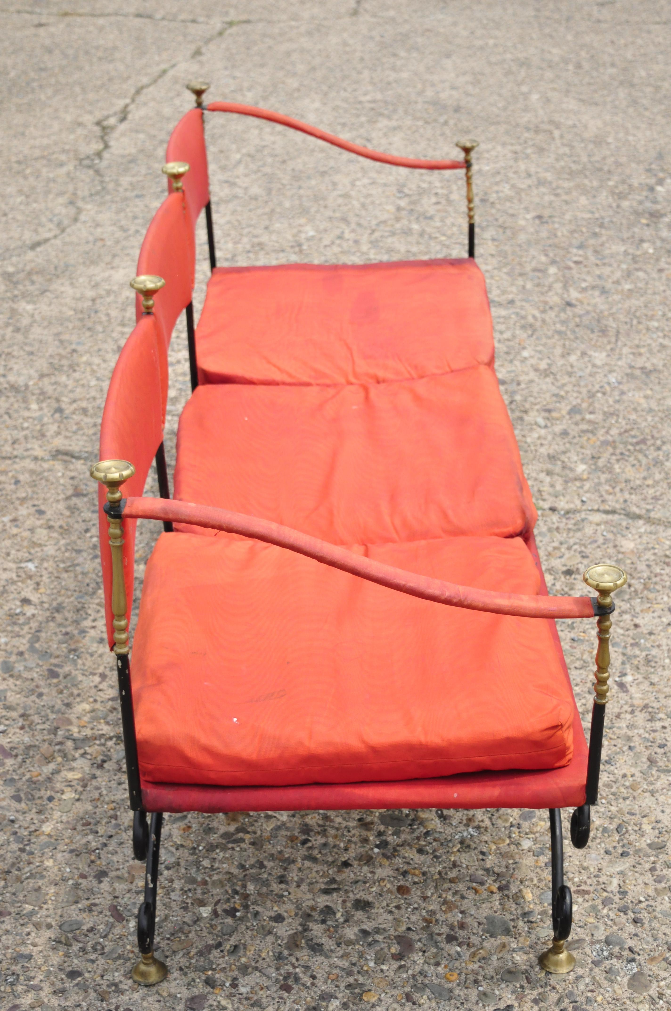 Vintage Italian Regency Savonarola Curule Wrought Iron Brass Finial Throne Sofa For Sale 6
