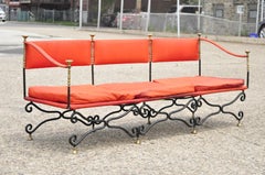 Vintage Italian Regency Savonarola Curule Wrought Iron Brass Finial Throne Sofa