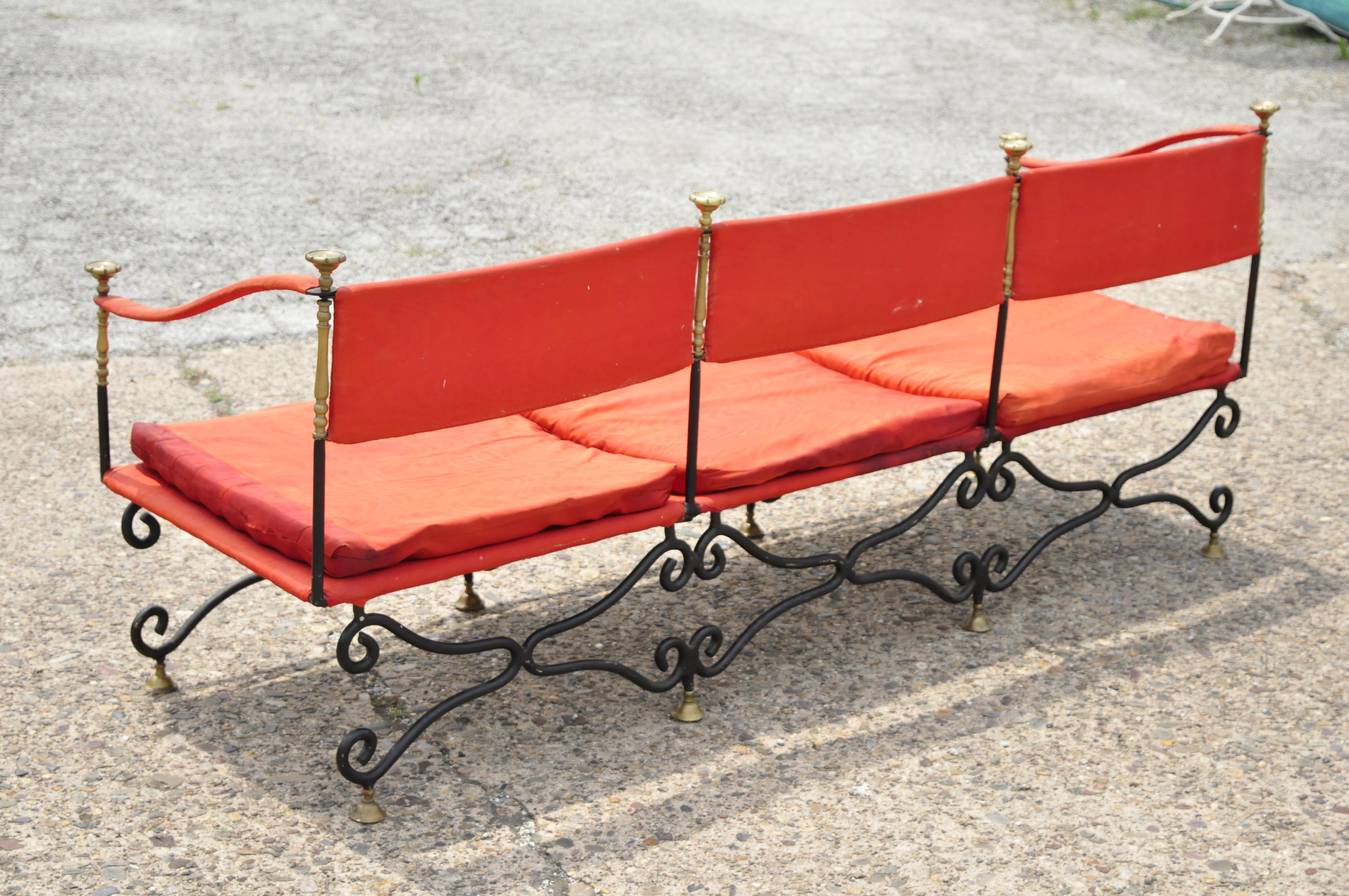 Canapé trône en fer forgé avec fleuron en laiton Savonarola Curule de style Régence italienne vintage en vente 2