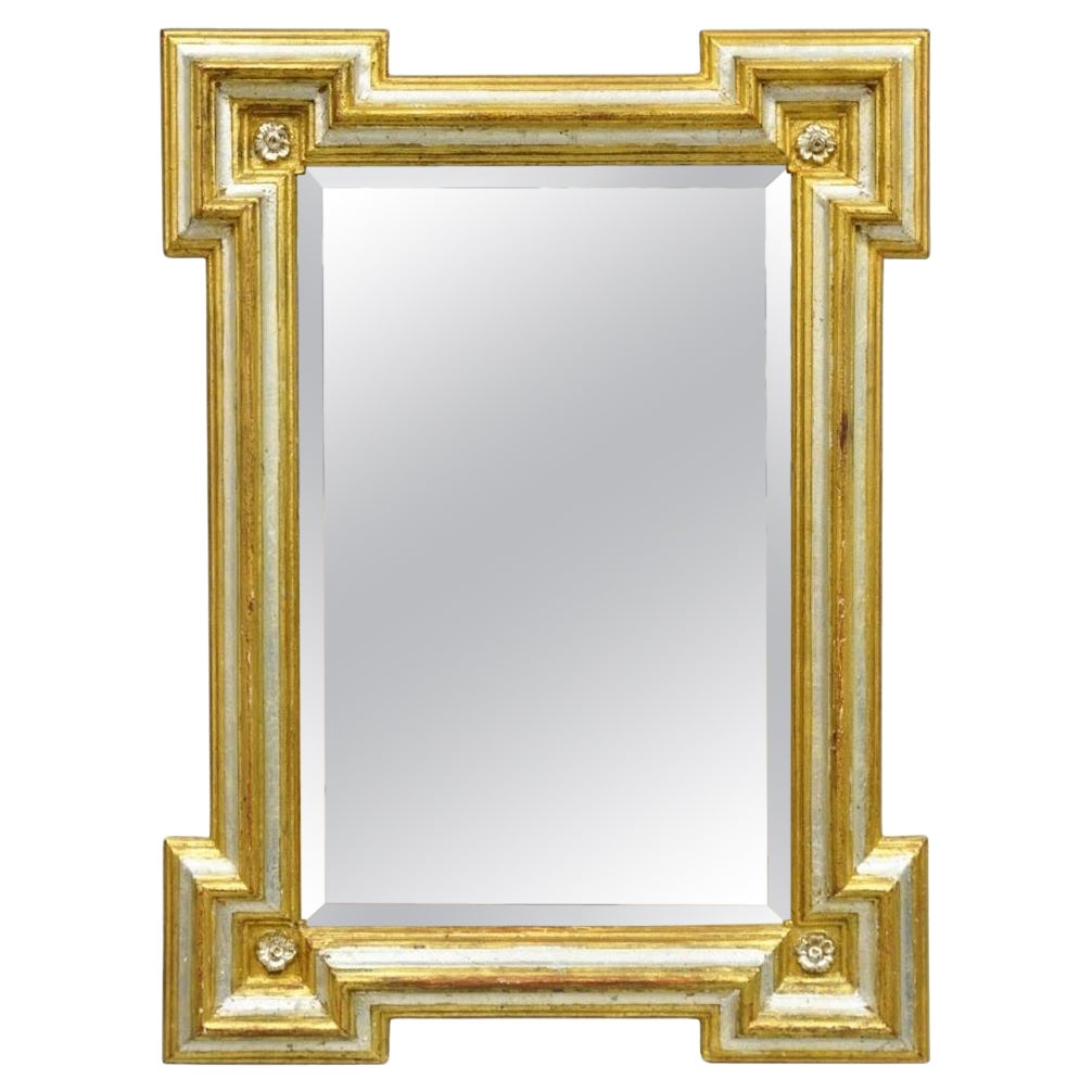 Vintage Italian Regency Silver & Gold Gilt Wood Frame Beveled Glass Wall Mirror