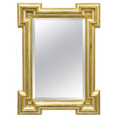Vintage Italian Regency Silver & Gold Gilt Wood Frame Beveled Glass Wall Mirror