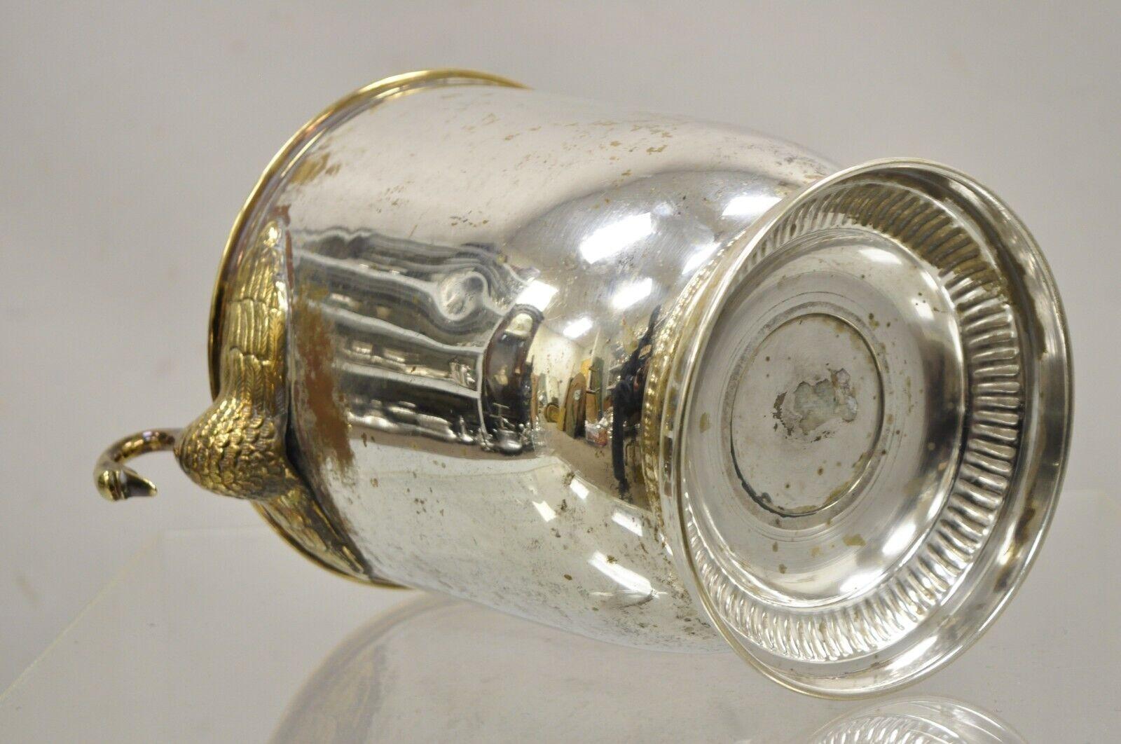 Vintage Italian Regency Silver Plated Champagne Chiller Ice Bucket w Brass Swans 7