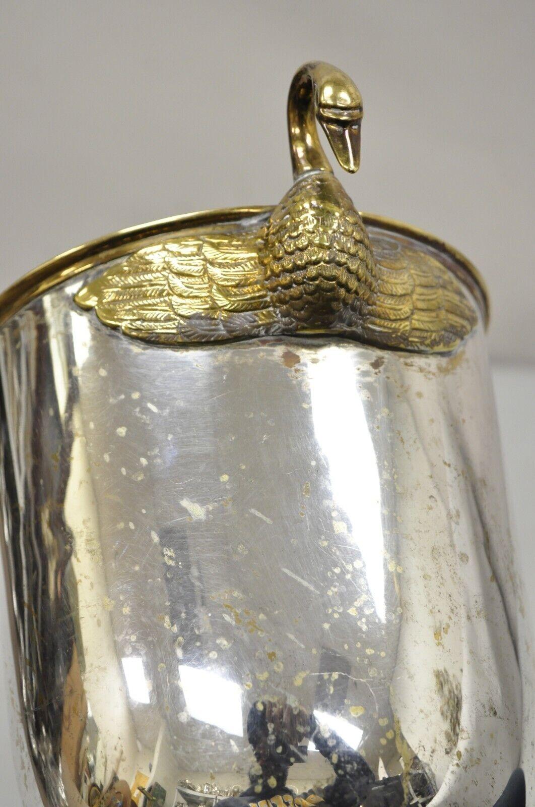 Vintage Italian Regency Silver Plated Champagne Chiller Ice Bucket w Brass Swans 8