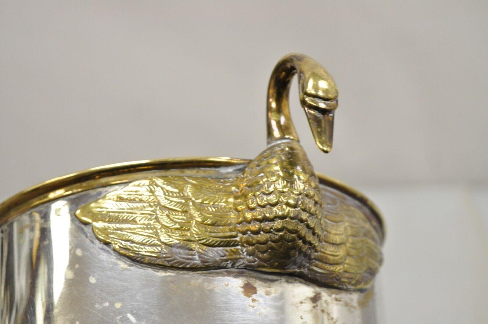 Vintage Italian Regency Silver Plated Champagne Chiller Ice Bucket w Brass Swans In Good Condition In Philadelphia, PA