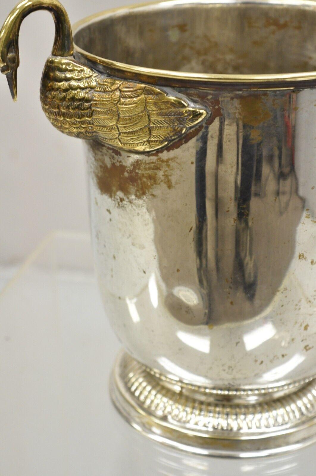 20th Century Vintage Italian Regency Silver Plated Champagne Chiller Ice Bucket w Brass Swans