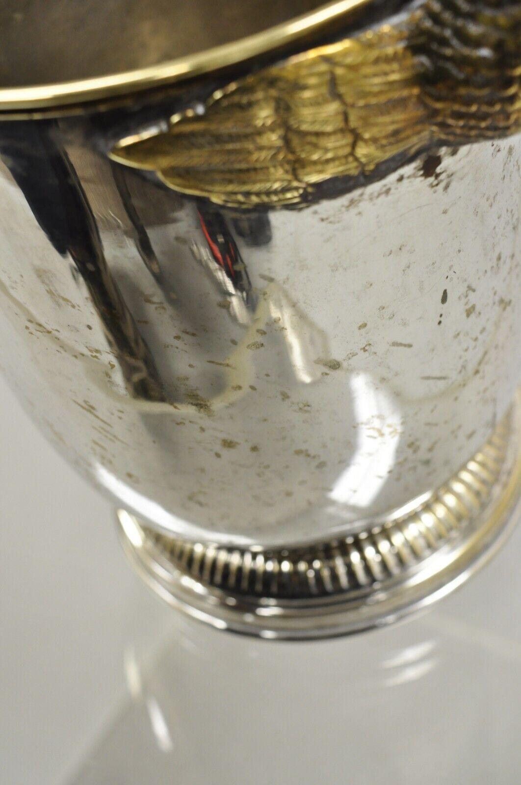 Vintage Italian Regency Silver Plated Champagne Chiller Ice Bucket w Brass Swans 4
