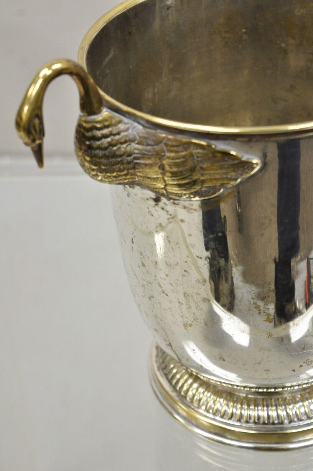 Vintage Italian Regency Silver Plated Champagne Chiller Ice Bucket w Brass Swans 5
