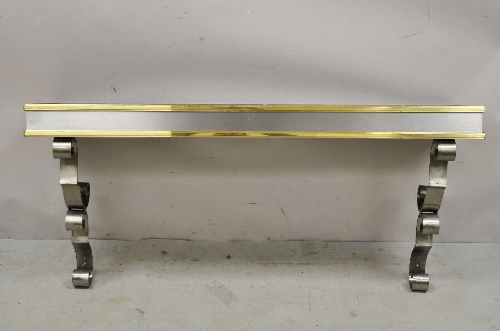 Vintage Italian Regency Steel and Brass Wall Mount Console Table with Slate Top For Sale 6