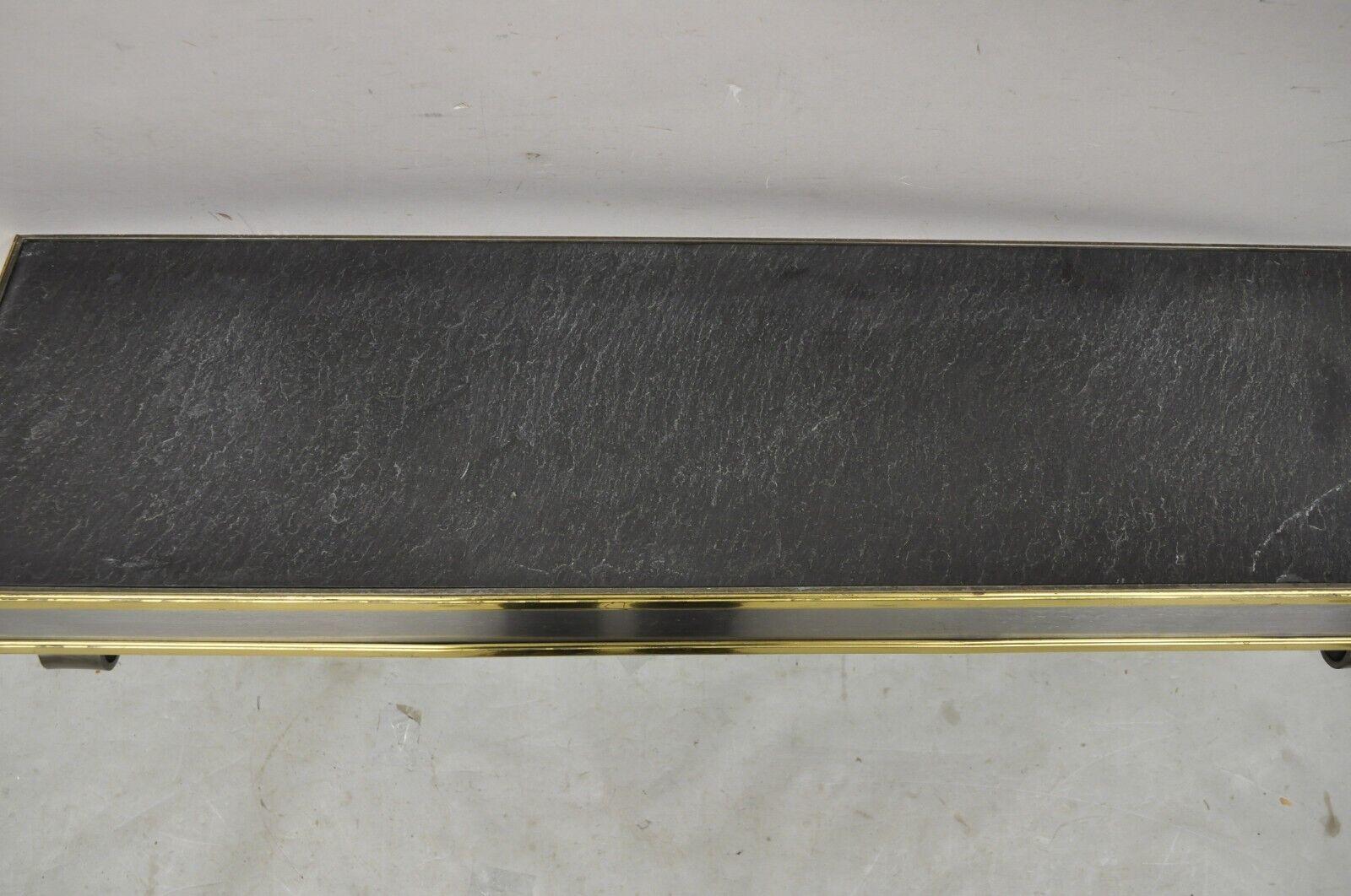 Italienischer Regency-Konsolentisch aus Stahl und Messing mit Schieferplatte für die Wandmontage im Zustand „Gut“ im Angebot in Philadelphia, PA